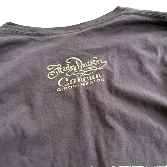 Harley Davidson Shirt Womens Sz M Long Sleeve V Neck Eagle Roses Cancun Bling - Picture 9 of 9